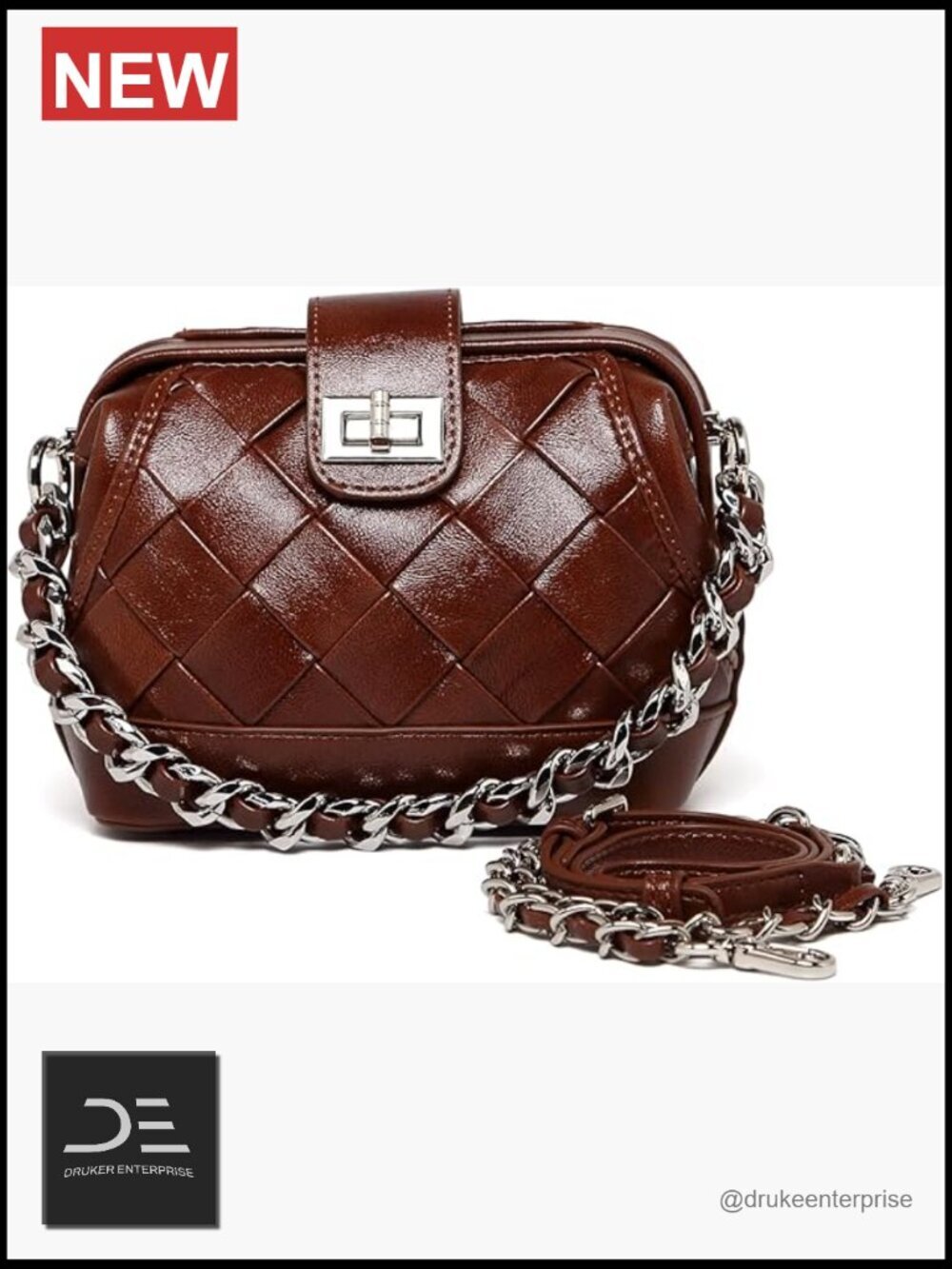 Leather Quilted Chain Strap Crossbody Bag Mini Shoulder Handbag